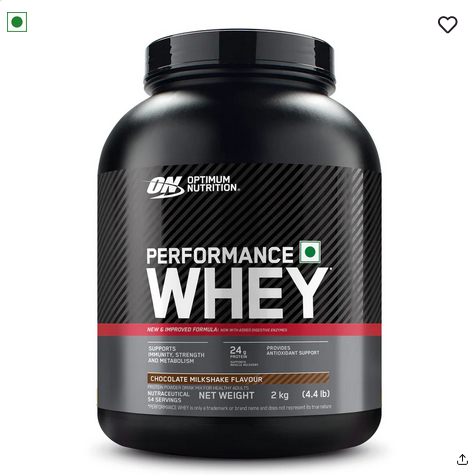 Optimum Nutrition (ON) Performance Whey Protein Powder, 24g Protein,2Kg (Chocolate Milkshake), Ultra-Filtered and Concentrated All-Whey Protein