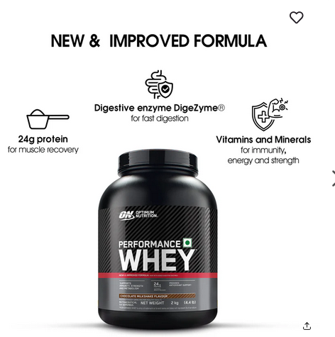 Optimum Nutrition (ON) Performance Whey Protein Powder, 24g Protein,2Kg (Chocolate Milkshake), Ultra-Filtered and Concentrated All-Whey Protein