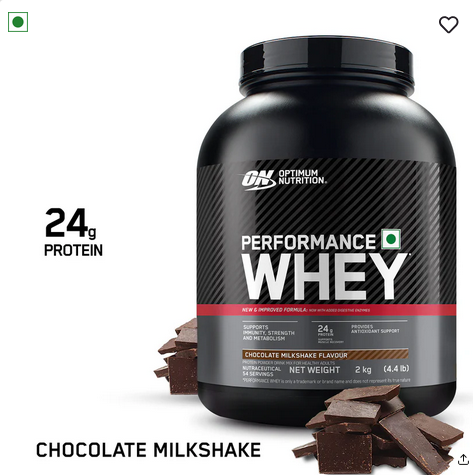 Optimum Nutrition (ON) Performance Whey Protein Powder, 24g Protein,2Kg (Chocolate Milkshake), Ultra-Filtered and Concentrated All-Whey Protein