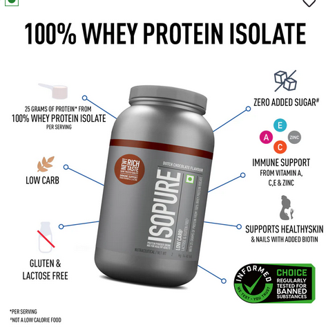 Isopure Whey Protein Isolate Powder with Vitamins for Immune Support - 2kg (Dutch Chocolate)