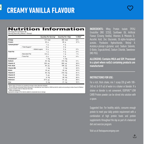 Isopure Whey Protein Isolate Powder with Vitamins for Immune Support - 2 kg (Creamy Vanilla)