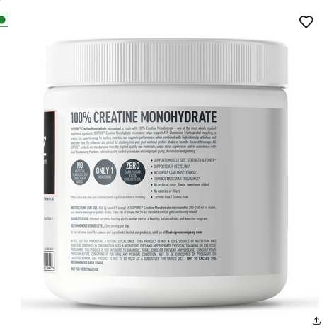 Isopure 100% Creatine Monohydrate Micronized, 250g- 83 servings, Increase Lean Muscle Mass, Enhances Muscular Endurance